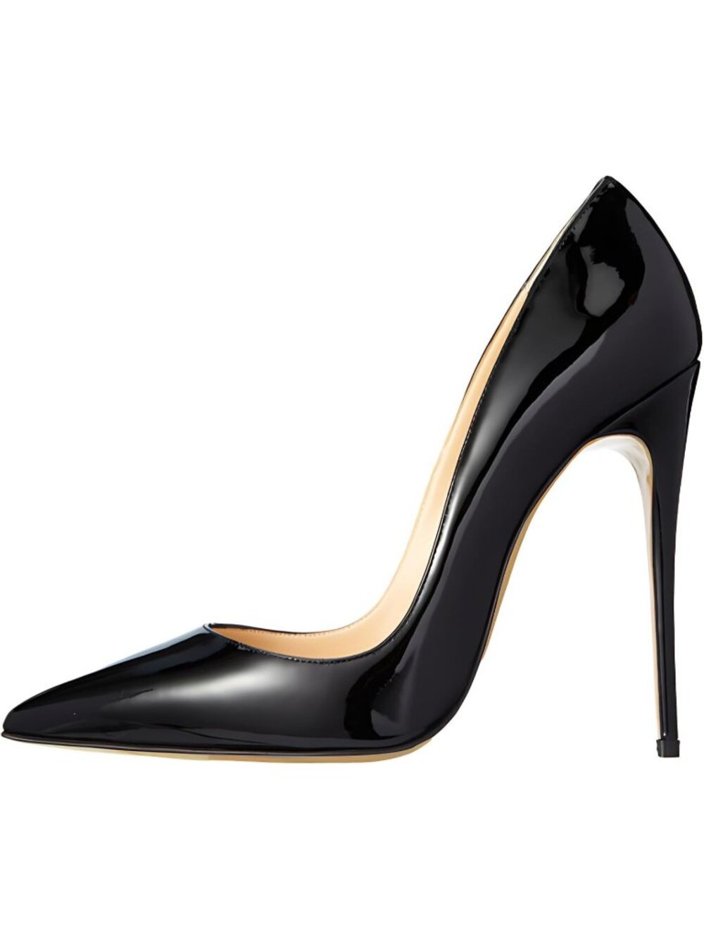 Women's Black Faux Leather Pointed Toe Shallow Stiletto Heel Banquet Pumps Shoes